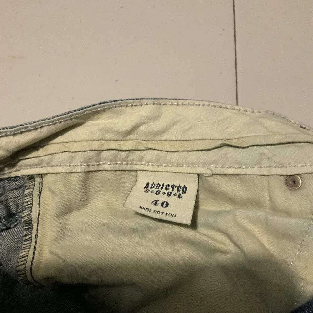 Addicted Soul Mens Blue Distressed Straight Leg Denim Jeans Size 40‎